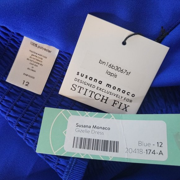 Susana Monaco Blue Ruched Scalloped A-Line Party Cocktail Summer Dress NWT 12 - Picture 8 of 9